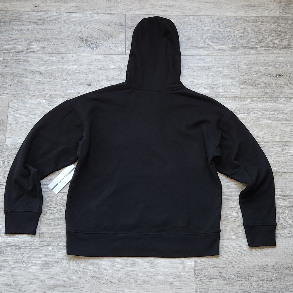 DKNY Sport Black Logo Hoodie Womens Large Sweater Long Sleeve Athleisure Nwt - Picture 7 of 9